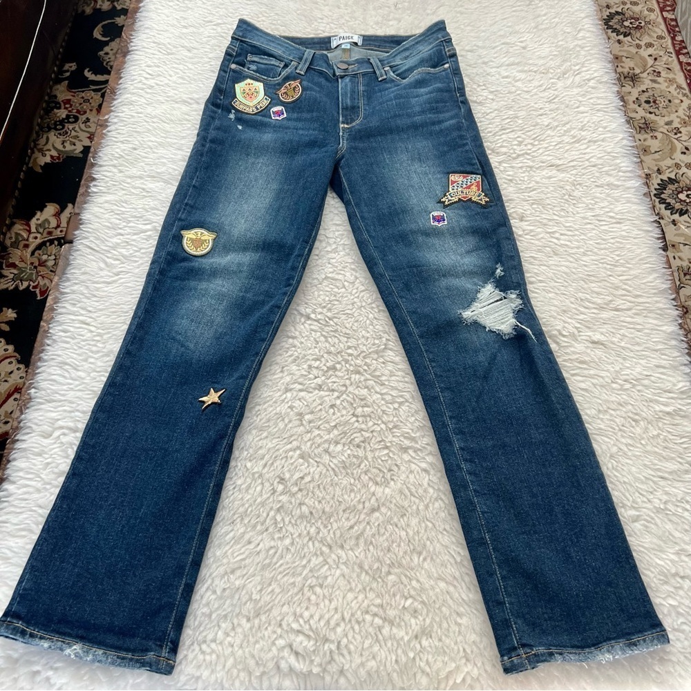 Paige Jaqueline Straight Stretchy Distressed Patches Jeans Size 26 - Picture 2 of 15